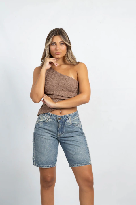 SH-188 | BERMUDA OXIDO LINE C / TACHA TIRO MEDIO RIGIDO ANDAR JEANS