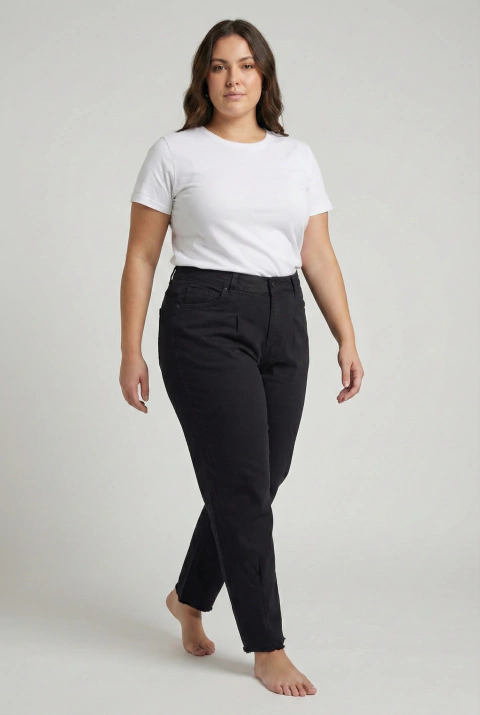 TIBOR | MOM SLOUCHY NEGRO ELASTIZADO DE GABARDINA TIRO ALTO TALLES 38 AL 48 TORINE
