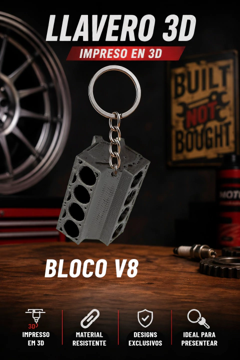 Chaveiro Bloco de Motor V8 3D