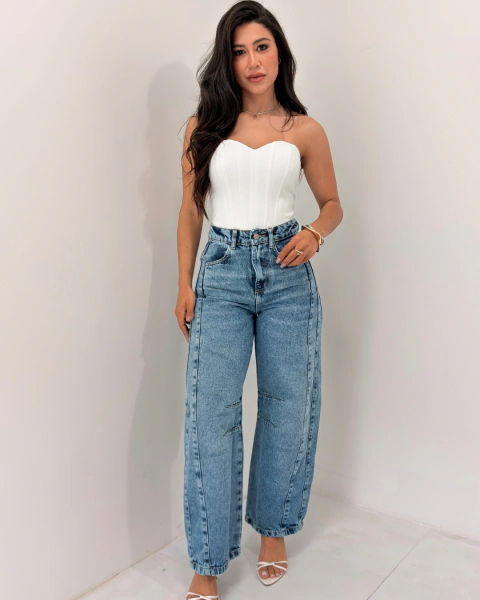 CALÇA MICHELE BALLOM VINTAGE DIRTY WASH JEANS MEDIO