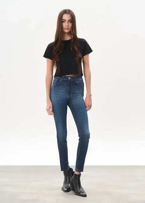 Pantalon chupin de Jean elastizado lavado localizado defecto bigote Sadie