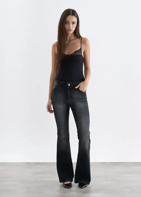 Pantalon Oxford de Jean elastizado tiro medio Gris