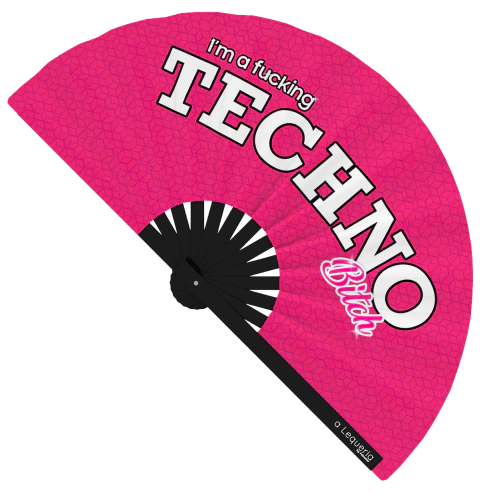 (10 dias úteis para produção) Leque de Bambu - Techno Bitch - Grande 33x64 cm