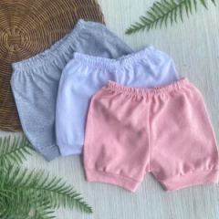 Kit 3 Short (M) rosa, branco, cinza