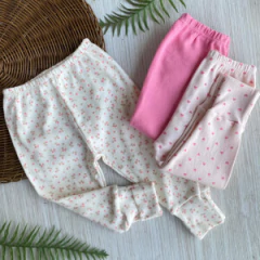 kit com 3 calca (M) floral;rosa;branco suedine MIMOS BABY
