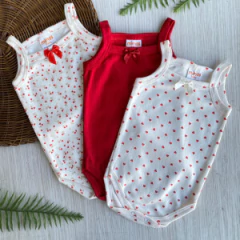 kit com 3 body alcinha (G) coracao;vermelho;branco suedine