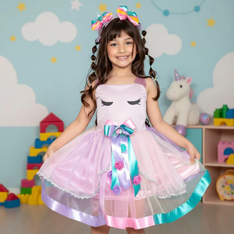 Fantasia Unicórnio Cintilante Luxo Infantil Menina Arco-iris - BlimpShop