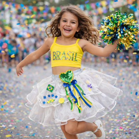 Fantasia Infantil Brasil Carnaval 2 Peças Saia De Tule Copa - loja online