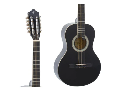 Viola Giannini Acústica modelo VS-14BK na cor preta com acabamento em verniz brilhante, corpo e tampo em linden e braço em madeira sólida