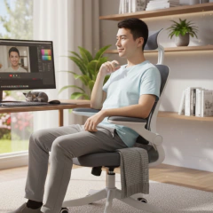 Cadeira Ergonômica Branco Mesh Giratória Reclinável