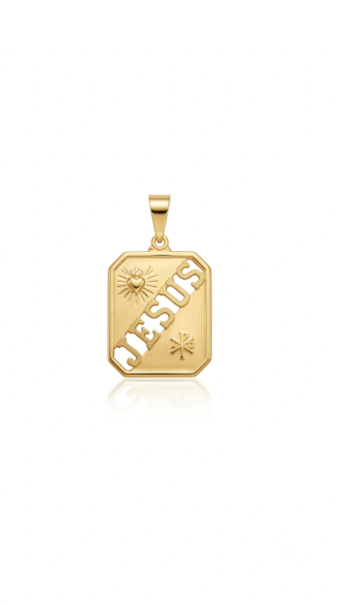 PINGENTE PLACA JESUS VAZADO (PEQUENO) - BANHADO A OURO PREMIUM