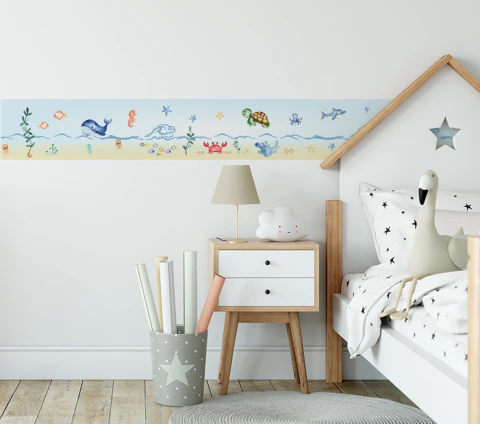Faixa Decorativa Infantil Fundo do Mar Aquarela Azul - comprar online