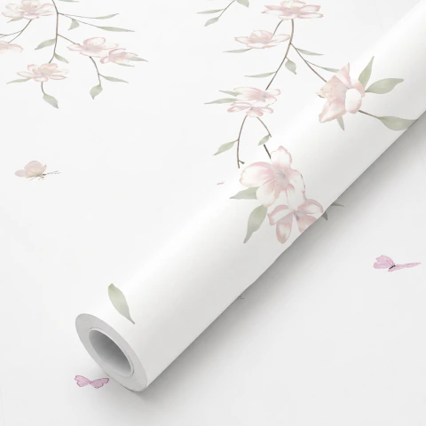 Papel de Parede Floral Delicado Rosa com Borboletas Rolo 3m na internet