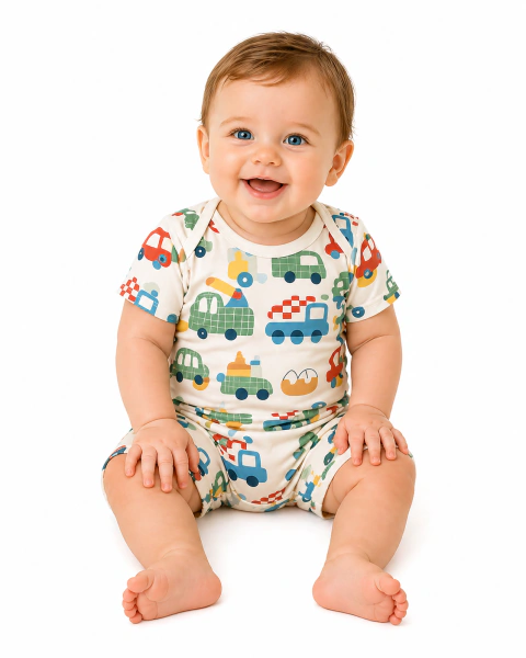 Conjunto Body e Short Bebê Carrinhos e Transportes
