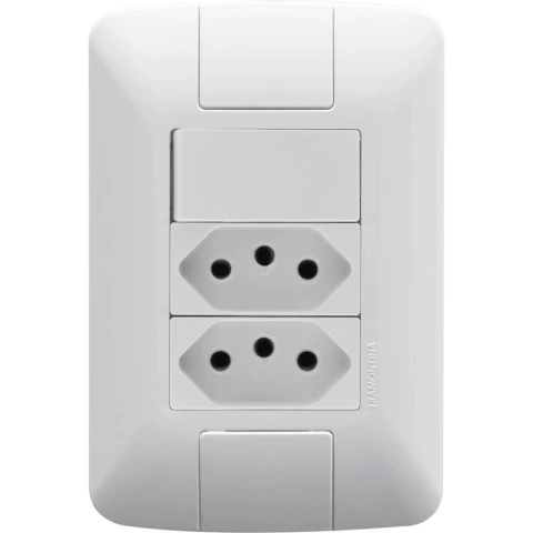 Conjunto 4x2 com 1 Interruptor 10 A 250V e 2 Tomadas 2P+T 10A Tramontina