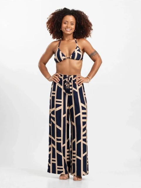 Calça UV Pantalona Estampada Prisma Marinho