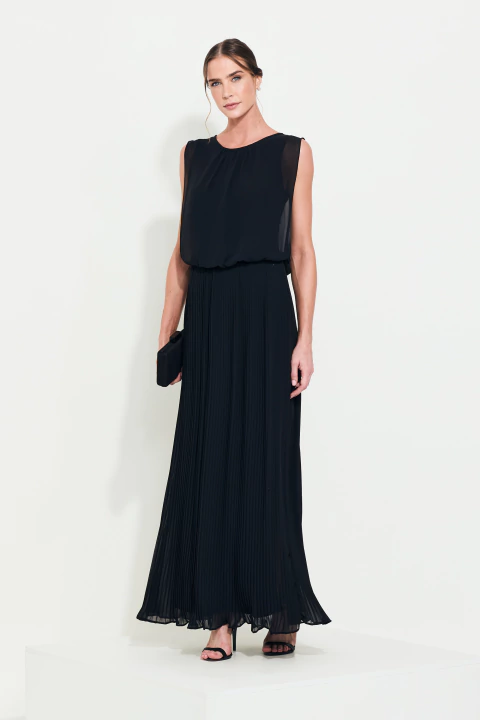 Vestido Blusê Plissado Maya Preto