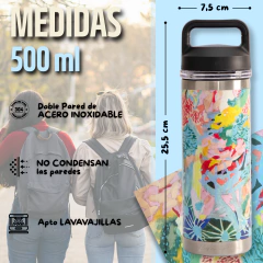 Botella 500 ml. Térmica Arte Emilia Can "Flor Azul" con Pico - comprar online