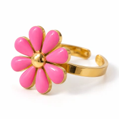 Anel Infantil Flor Rosa Dourado Banhado a Ouro 18K