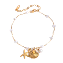 Tornozeleira Sea Pearl Banhada a Ouro 18k