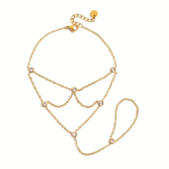 Pulseira de Mão Dourada com Zircônias Delicadas Banhada a Ouro 18k