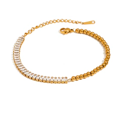 Pulseira Dourada com Esferas e Zircônias Retangulares Banhada a Ouro 18k