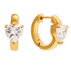 Brinco Argola com Cristal Coração Banhada a Ouro 18k