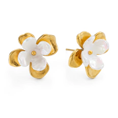 Brinco Flor com Madrepérola Banhada a Ouro 18k