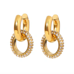 Brinco Argola com Pingente Cravejado em Zircônias Banhado a Ouro 18K