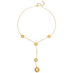 Colar Dahlia Longo com Flores e Cristais Banhado a Ouro 18k