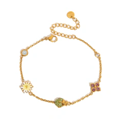 Pulseira Jardim Encantado com Joaninha e Flores Banhada a Ouro 18k
