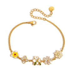 Pulseira Jardim de Flores com Cristais Banhada a Ouro 18k
