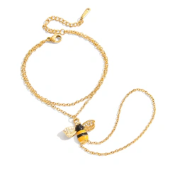 Pulseira de Mão Abelha com Cristais Banhada a Ouro 18k