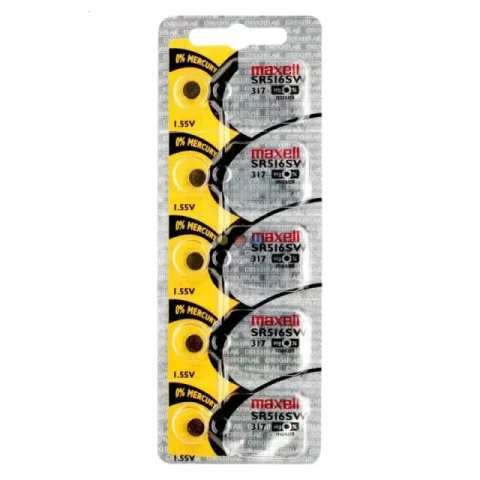Pila Maxell Botón Alcalina BLX5 (317) SR516SW Mercury Free x unidad