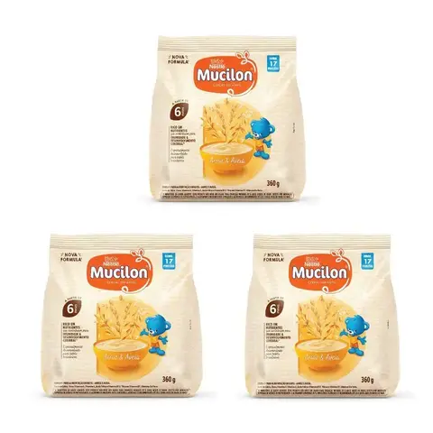Kit Com 3 Cereal Infantil Mucilon Arroz e Aveia Nestlé 360g Cada