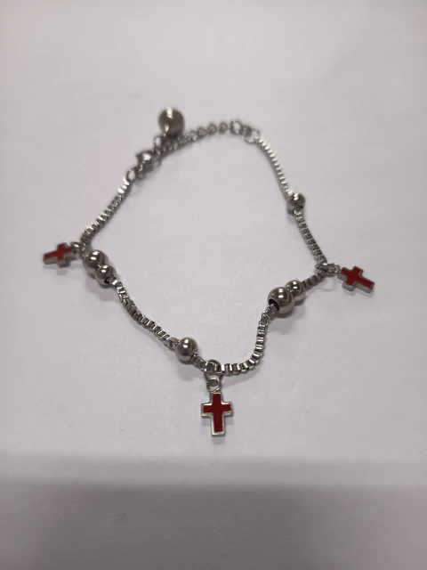 Pulsera de Acero Cruces Esmaltadas Rojas