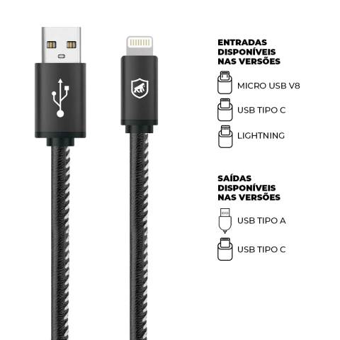 Cabo Lightning/USB-A Reforçado 1,5M Certificado MFI para iPhone/iPad - Turbo Militar - Gshield