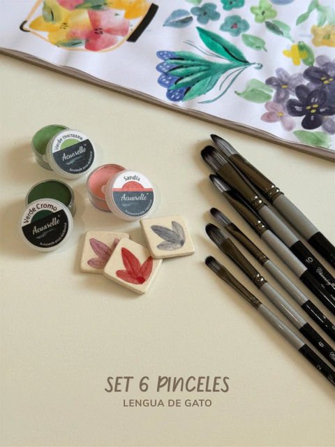 Set de 6 pinceles Punta Lengua de Gato - comprar online