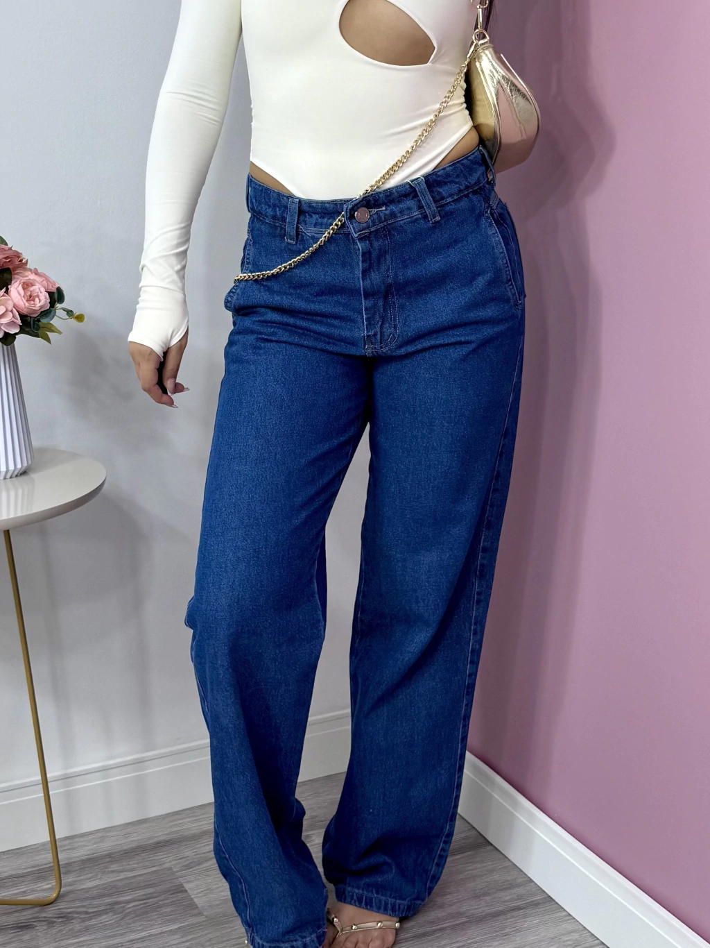 Calça Jeans Wide Basica Bolso Faca