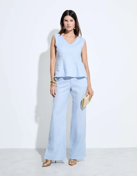 Calça Bethel Em Linho Baby Blue