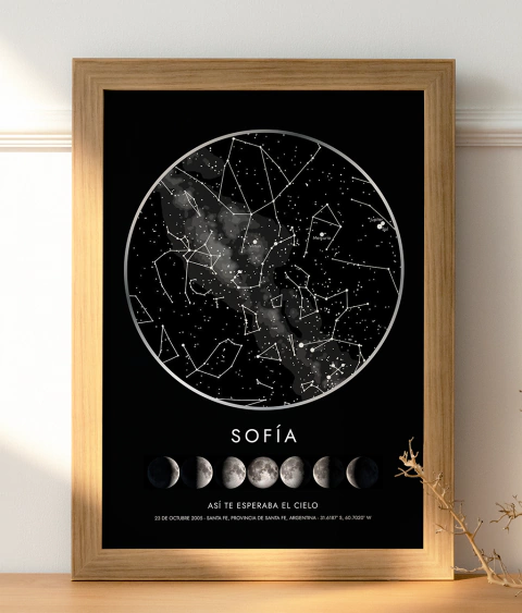 Cuadro Decorativo Mapa Estelar Fase Lunar - comprar online