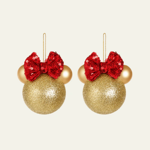 Conjunto 2 Bolas Natal Dourada Laços Minnie Disney - Cromus