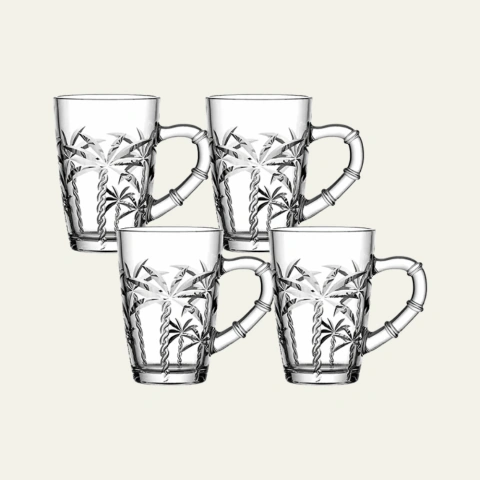 Jogo 4 Xícaras de Vidro Transparente para Café e Chá Palm Trancoso 210ml - Hauskraft