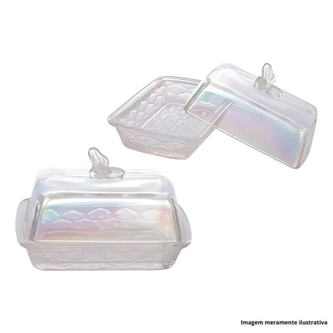 Manteigueira de Vidro Bee Rainbow 15cm Furta Cor MTGR006RB - Hauskraft