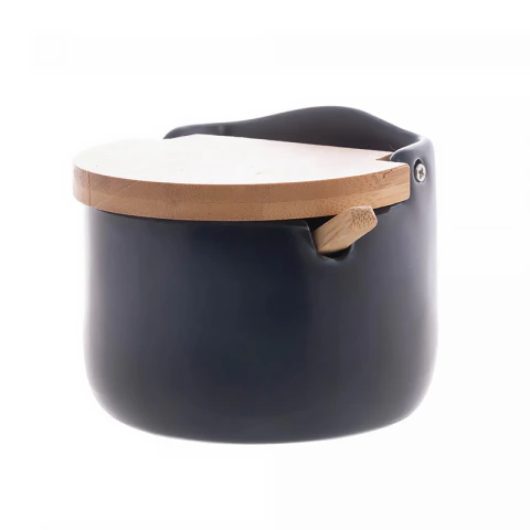 Saleiro de Cerâmica com Tampa e Colher de Bambu Azul Escuro 10x9,5cm 18032 - Wolff