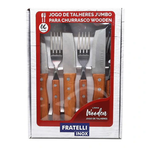 Conjunto de 6 Talheres Jumbo Wooden para Churrasco CO0544534 - Fratelli