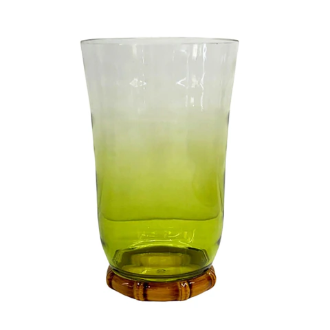 Copo Longo Acrílico Rústico em Bambu Verde 480ml