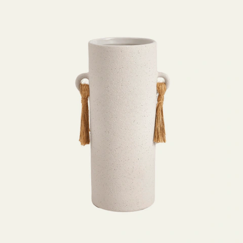 Vaso Decorativo de Cerâmica com Detalhe em Juta Lateral 26,5cm - Mart