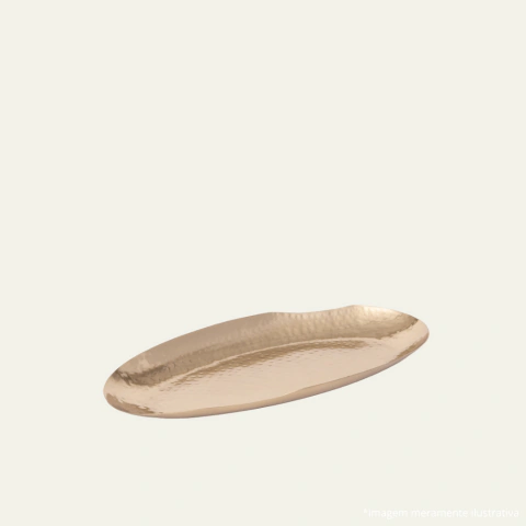 Bandeja Decorativa Oval Dourada em Metal Tamanho P - Mart