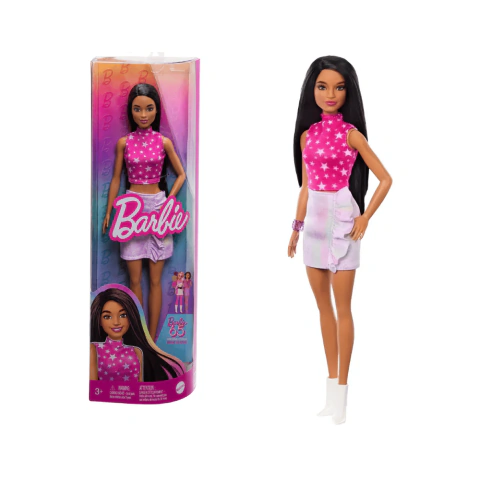 Boneca Barbie Fashionistas Morena Look Rosa com Cropped de Estrelas e Saia 232- Mattel